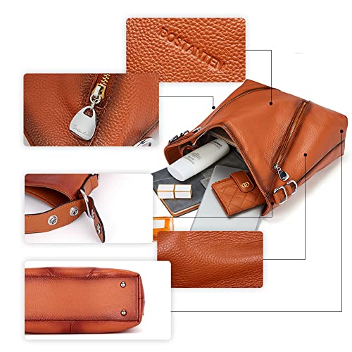BOSTANTEN Women Leather Handbag Designer Large Hobo Purses Shoulder Bag Brown