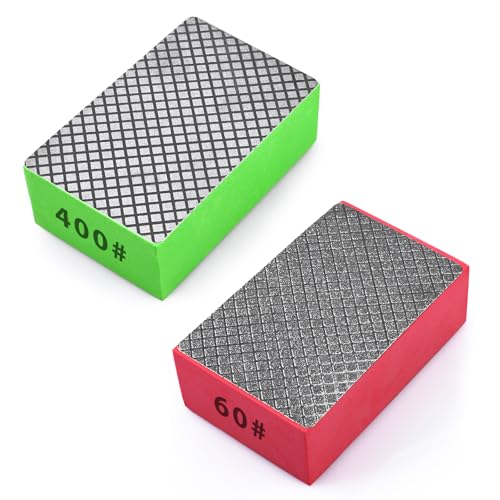 EGOFIX 2pcs Diamond Hand Polishing Pads Foam Backing Sanding Blocks, Diamond Polishing Pads for Ceramic Tile Glass Wood Marble Grinding, Diamond Sanding Pads 60#,400#