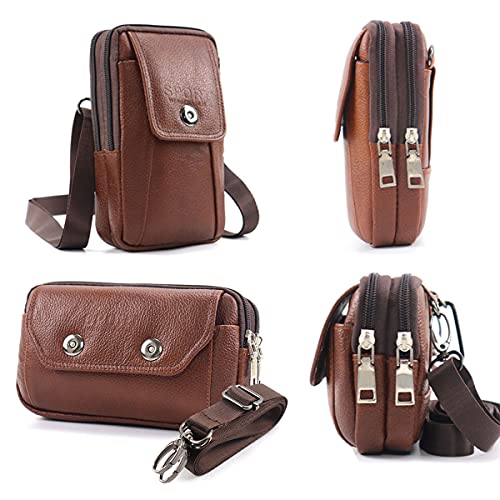 Leather Cell Phone Pouch Belt Clip Holster Case Compatible for iPhone 13 Pro Max 12 Pro Max Samsung Galaxy Note 20 Ultra M22 A52 Crossbody Phone Bag Men Women Purse with Shoulder Strap (Black)
