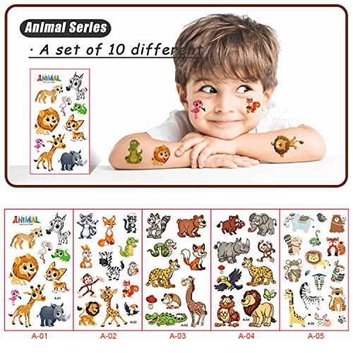 10 Sheets(120PCS) Animal Temporary Tattoos for Kids Cartoon Fake Tattoo Stickers Cute Lion Monkey Giraffe Squirrel Bird Design Waterproof Body Art Tattoo Sticker for Kids Birthday Party Decor Supplies