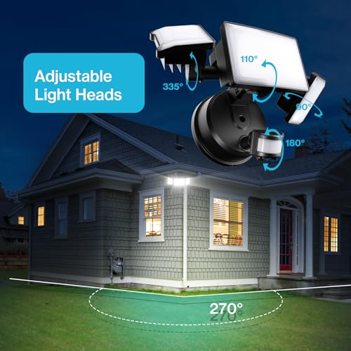 Olafus 65W Motion Sensor Outdoor Lights, 6000lm Adjustable 3-Head LED Flood Lights Outdoor with Motion Detection, IP65 Waterproof Security Lights for Driveway, Garage, Porch, Yard Black