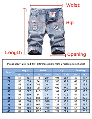 Lavnis Men's Casual Denim Shorts Moto Biker Distressed Jeans Shorts 32