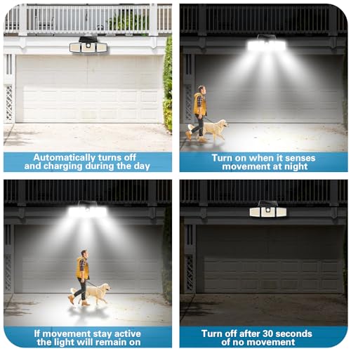 AmeriTop Solar Lights Outdoor, 2 Pack 233 LED High Brightness Cordless Solar Motion Sensor Lights; 3 Adjustable Heads, 270ยฐ Wide Angle Illumination, IP65 Waterproof, Security LED Flood Light(Daylight)