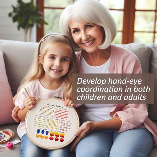 Bradove 4 Sets Embroidery Stitches Practice Kit, Embroidery Kit for Beginners with Embroidery Patterns, Beginner Embroidery Kit, Embroidery Kits for Adults, Hand Embroidery Kit for Kids