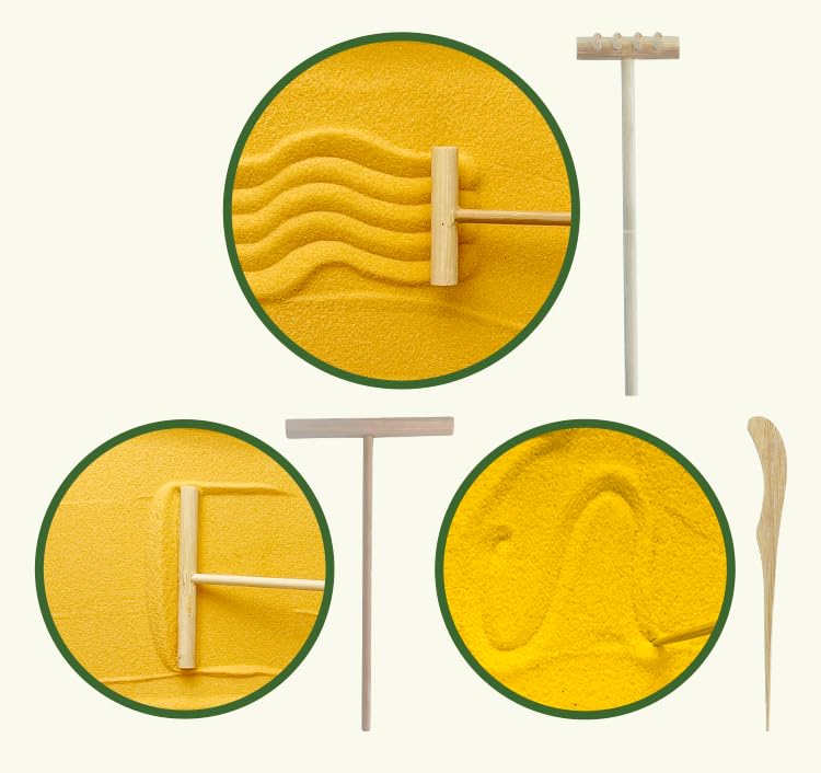 Threeheng Mini Desert Zen Sand Garden Kit for Desk, Japanese Zen Garden Alternative Sand Tray Therapy Kit with Bamboo Tray - Tranquil Haven for Mindful Relaxation and Imaginative Play