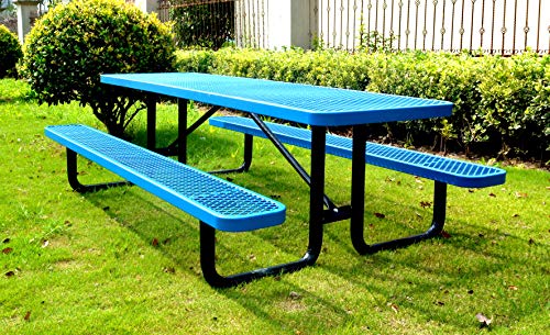 LifeYard 8' Rectangular Metal Picnic Table, 96" L x 62" W, Expanded Metal, (Blue)