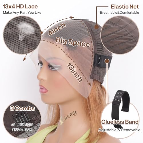 HIRIREMY 16 Inch Ombre Highlight Curly Bob Wig Human Hair For Black Women Wear And Go Glueless 13x4 HD Honey Blonde Highlight Deep Wave Lace Front Wigs Human Hair Pre Plucked Wet And Wavy 4/27