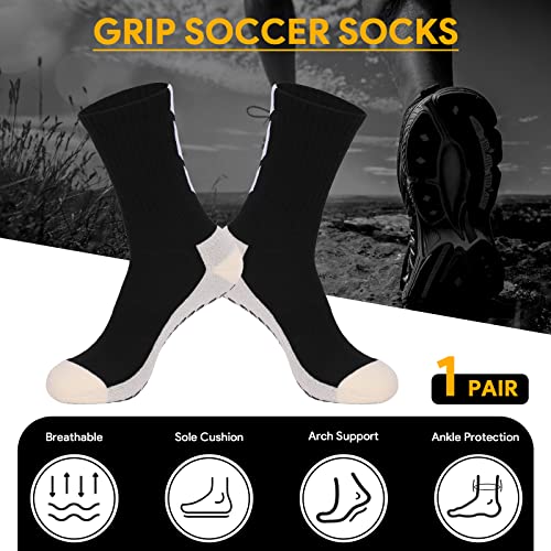 KRICJYH Youth Soccer Socks for Men Athletic Socks 1 Pack Black Socks Non Slip Cushion Crew Training Soccer for Basketball Baseball