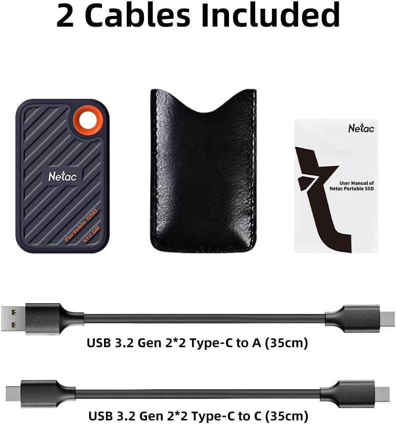 Netac 512GB Extreme Portable SSD External Solid State Drives Up to 2000MB/s Read 1700MB/s Write Speed, USB 3.2 Gen.2 Business Travel Essential Supports Win to Go Dust-Resistant