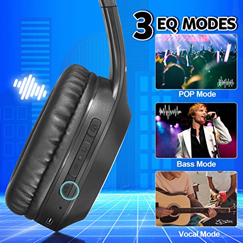 Rydohi Bluetooth Headphones Over Ear, 68H Playtime and 3 EQ Music Modes Wireless Headphones with Microphone/Deep Bass, HiFi Stereo Foldable Lightweight Headset for PC Home Travel Office (Black