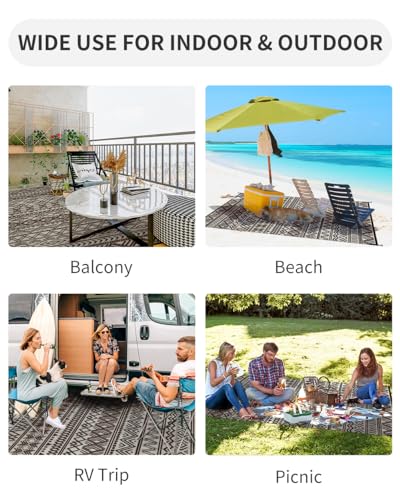 MontVoo-Outdoor Rug Carpet Waterproof 5x8 ft Reversible Patio Rug RV Camping Rug-Plastic Straw Rug Outside Indoor Outdoor Area Rug for Patio Deck Balcony Picnic Beach Outdoor Decor Boho Beige Brown