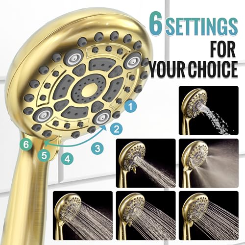 SR SUN RISE Shower Faucet - 3 Function High Pressure 10 Inch Shower System- 6 Setting Handheld Shower Head Fixtures- Valve Included Shower Faucet Set - Brushed Gold