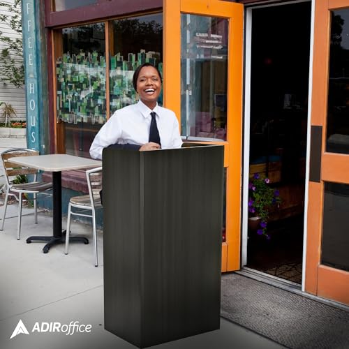 AdirOffice Podium with Wheels, Hostess Stand for Restaurant, Rolling Podium Stand, Black