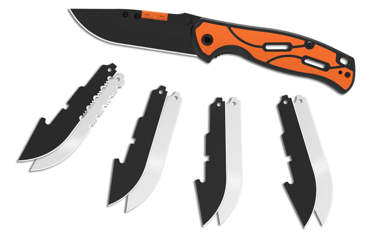 KNINE OUTDOORS Hunting Pocket Knife With Replaceable Blades and Clip, Skinning for Deer Hunting, EDC With 9 Blades (Orange)