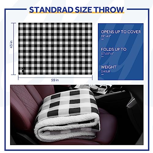 SEALY 12-Volt Heated Car Blanket with 2 USB Output Ports, 3 Heating Levels & 4 Hours Auto Off, Electric Blanket for Car, Truck, SUV, RV or Camping, Machine Washable, 59" X 43", Plaid