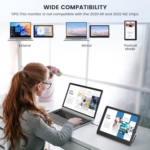 ZUMWALT Portable Laptop Screen Monitor Extender, 12-inch 1080P FHD Portable Monitors, USB-C/HDMI Plug-Play Travel Monitors for Laptop, Work with 13-16.1'' Laptop Mac, Windows, Chrome, Switch, PS5
