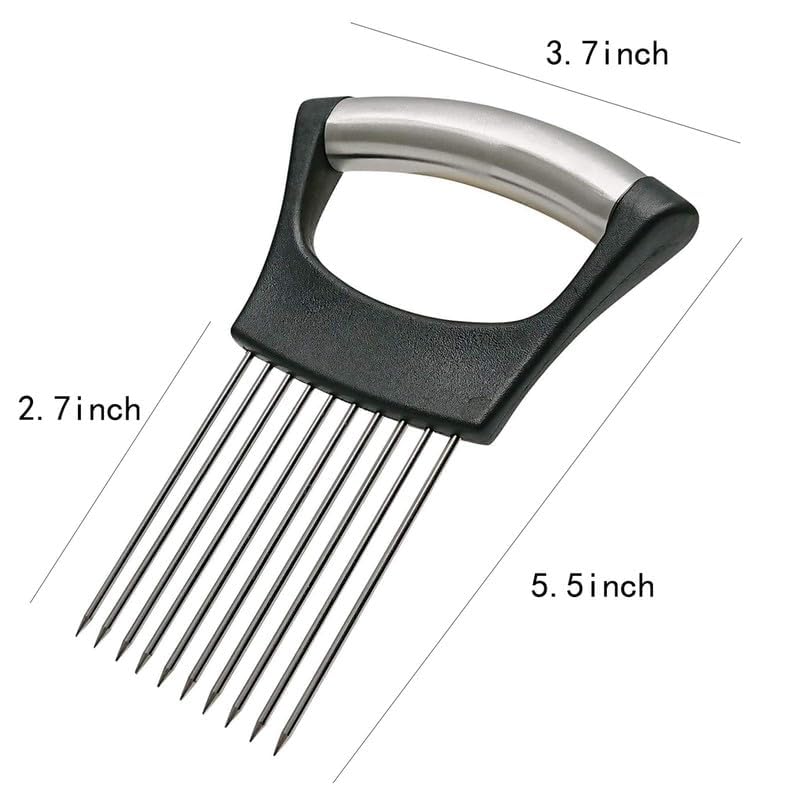 Onion Slice Holder, 2024 New Stainless Steel Holder for Slicing, Chopper Assistant Tool, Cutter for Meat, Onion, Potato, Tomato - Kitchen Gadgets (Black, 1 Pack)