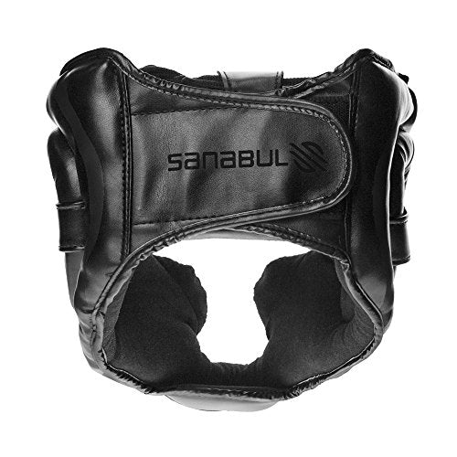 Sanabul Essential Boxing Headgear for Men & Women, Muay Thai MMA Headgear with Protective Padding, Full Face Coverage for Sparring Training, Black, S/M