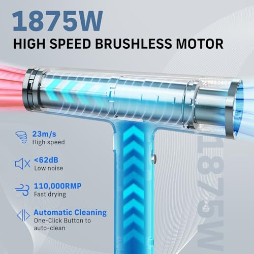 Professional Hair Dryer with Diffuser, Quico 1875W High-Speed Powerful Blow Dryer with 110000 RPM Motor, Faster Salon Ionic Hair, Adjustable Temp and Speed, Portable Hair Dryers for Home Travel, Gifts