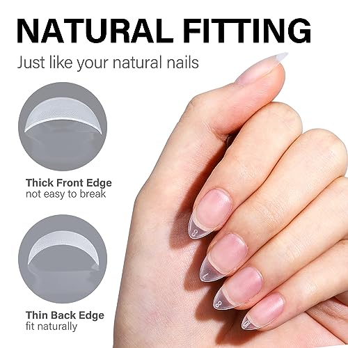 AILLSA Gel Nail Kit XS Almond Nail Tips 240pcs with Nail Glue Base Top Coat and Nail Dehydrator, All-In-1 Beginner Red White Gel Polish Kit with Mini Nail Light for Christmas