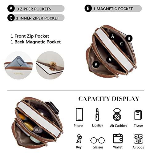 BOSTANTEN Crossbody Bags for Women Leather Cell Phone Purse Shoulder Handbags with Wide Strap Beige with Brown