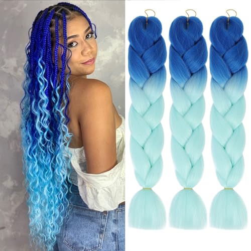 Xtrend 3 Pcs Braiding Hair Crochet Braids Hair 24 Inch Synthetic Jumbo Box Braids Hair Extension for Women 100g/pc (3 Pieces,Black+Dark Brown+Light Brown#)