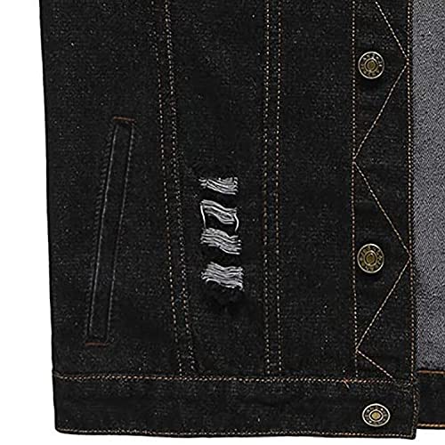 NASKY Men's Fit Retro Ripped Denim Vest Sleeveless Jean Vest and Jacket (Small, Black)