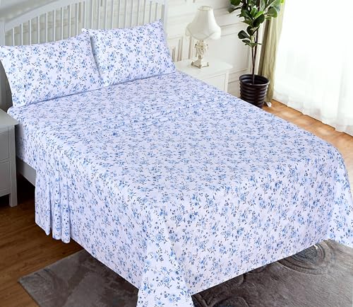 RUVANTI 100% Cotton Sheets - Crispy Cooling Percale Sheets for Queen Size Bed, Breathable & Durable Queen Sheet Set, 16 Inches Deep Pocket Bed Sheets, Prussian, 4 Pieces