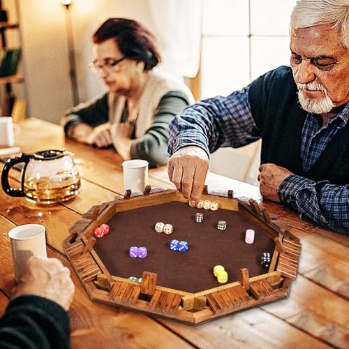 Vamslove Shut The Box Dice Game for 8 Players Upgraded Wooden Board Table Math Game with 16 +6 Dices - Educational Game for Kids, Adults (Instruction Included)