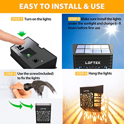 LOFTEK Solar Deck Lights, 2 Pack Solar Fence Lights, Outdoor Patio Decorative Light, Dusk to Dawn, Waterproof, Fence Post Light for Railing, Garden, Backyard, Stair, Step, Camping, Warm White