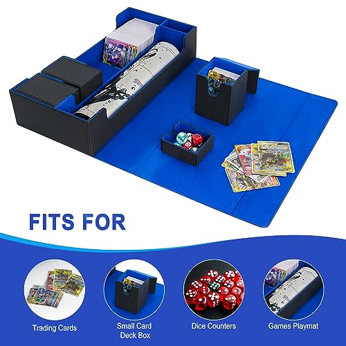 6 in1 Card Deck Box Set,X-Large Premium Trading Card Storage Case with 5 Small Box,Magnetic Game Deck Display Case Compatible with MTG/TCG/Yugioh/Magic/Commander(Black&Blue)