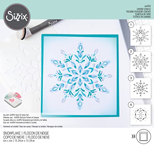 Sizzix Layered Reusable Crafts 4PK Snowflake | 664932 | Chapter 4 2022 Stencils, Mulitcolour