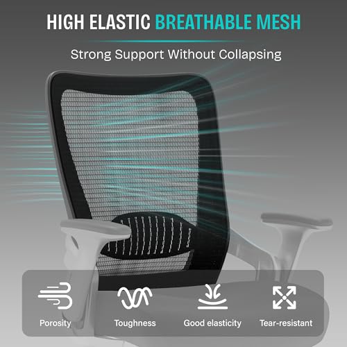 Ergonomic Office Desk Chair, Mesh Computer Gaming Chair with Adjustable Flip-Up Arms, Lumbar Support, Tilt Function, Comfy Wide Seat, Swivel Wheel, Sturdy Big and Tall Task Chairs for Adults Students