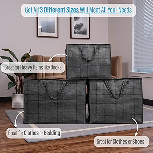 VENO 4 Pack Storage Moving Bags, Organizer Bag, Storage Tote, Zipper On Top, Sturdy, Carrying Bag, Camping Bag for Clothes, Bedding, Comforters, Pillows (13 Gallon Dark Gray, 4 Pack)