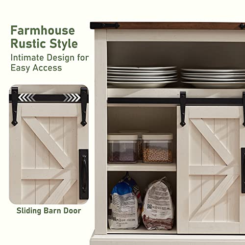 OKD Bathroom Floor Cabinet, Farmhouse Storage Cabinet with Sliding Barn Door & Storage Drawers, Small Storage Cabinet for Bathroom, Kitchen, Living Room, Antique Brush White