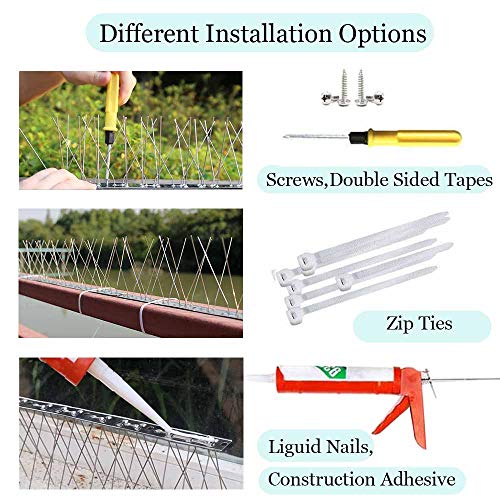 PANGCH Bird Spikes for Pigeons Small Birds,Stainless Steel Bird Spikes -No More Bird Nests & Poop-Disassembled Spikes 5 Strips 4.1 Feet Coverage
