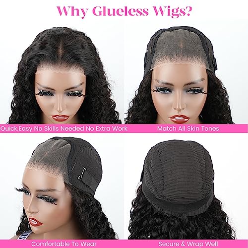BLY 6x4 HD Lace Glueless Bob Wig Human Hair Ready to Wear and Go Short Bob Lace Pre Cut Wig Deep Wave Hair 10 Inch for Women Pre Plucked Natural Black Color Wet and Wavy