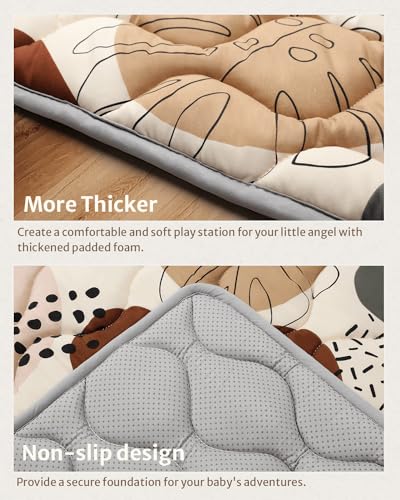 Blissful Diary Portable Baby Play Mat, Thicken Cushioned Baby Mat for Floor, Foldable Baby Crawling Mat for Indoor Outdoor, Non-Slip & Washable Kids Play Mat for Tummy Time Activity, Boho 43" X 43"