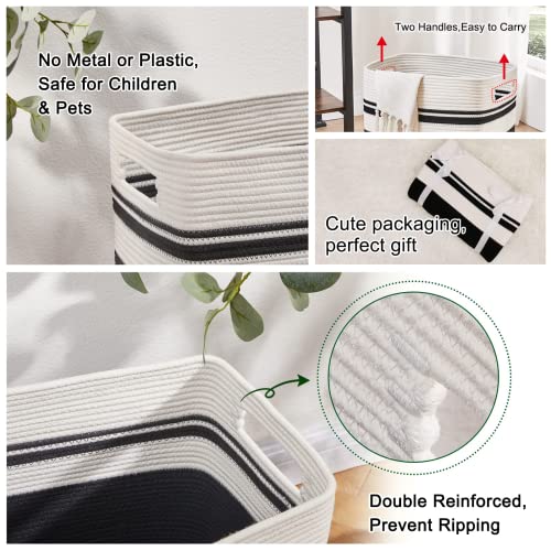OIAHOMY 91L Laundry Hamper, XXXLarge Laundry Basket, Collapsible Cotton Rope Basket,Woven Storage Basket for Blankets,Clothes,Pillows-16x15x24-Black&white