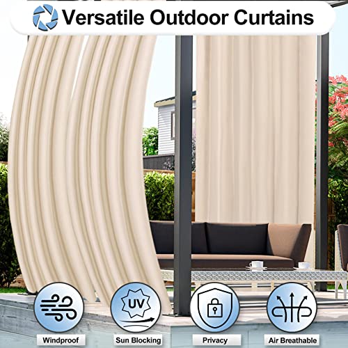 OutdoorLines Waterproof Outdoor Curtains for Patio - Windproof Tab Top Gazebo Curtain Panels - Privacy Sun Blocking Outside Curtain Set for Porch, Pergola and Cabana 110 x 96 inch, White, 2 Panels