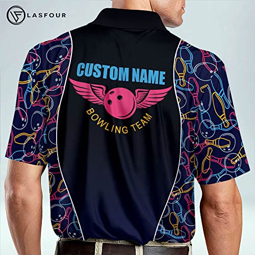 LASFOUR Custom Bowling Shirts with Name, Personalized Bowling Jerseys for Men Short Sleeve, Bowling Team Shirts for Men and Women (Pattern01)