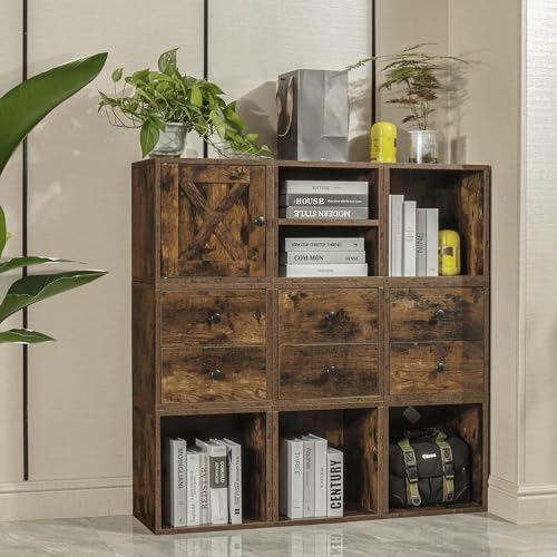 FUSUNBAO Magic DIY Cube Storage Organizer Stackable Cubes for Home Books Clothes Toy -Modular Cubby Storage System -Stackable Storage Cubes-Bookcase Closet (Antique Brown, 1 Layer Cube)