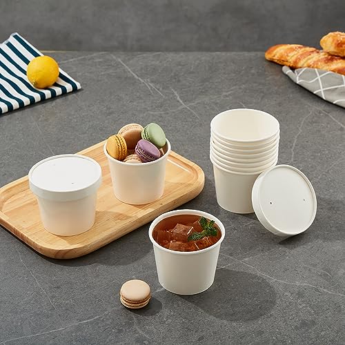 50pack 12oz Paper Soup Containers with Lids, Disposable Kraft Paper Food Cups, Ice Cream Cups, Food Storage with Lids, Microwavable and Freezer Safe, Suitable for Christmas Thanksgiving(White)