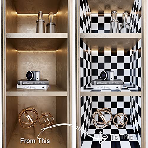 Decotalk Checkered Peel and Stick Wallpaper for Kitchen Backsplash Wall Paper Black and White Checkerboard Decor for Wall Cabinets Bathroom Removable Contact Paper Checkered Stick on Tile 120x12 Inch