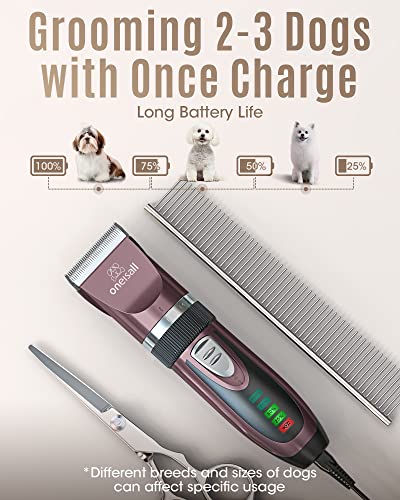 oneisall Dog Clippers Low Noise, 2-Speed Quiet Dog Grooming Kit Rechargeable Cordless Pet Hair Clipper Trimmer Shaver for Small and Large Dogs Cats Animals (Brown)