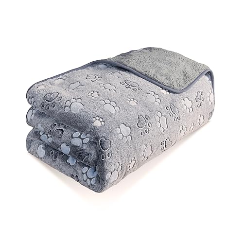 Glow Waterproof Dog Blanket, Pattern Printing Super Soft Warm Fluffy Facecloth Sofa Car Bed Protector, Urine Proof Washable Outdoor Pet Blanket for Puppy Large Dogs & Cats(paw40*30)