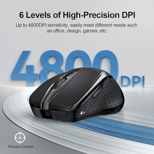TECKNET Wireless Mouse Rechargeable, 2.4G Silent Mouse, Quiet Click, 6 Adjustable 4800 DPI, Cordless Computer Mouse, Ergonomic Mouse for Laptop, 6 Buttons USB Mouse for Chromebook, Ergo Grip - Black