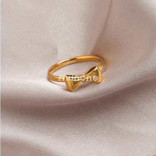 munone Bow Ring Bowtie Knot 18k Gold Plated Titanium Cute Stackable Non Tarnish Comfort Bands Rings for Women