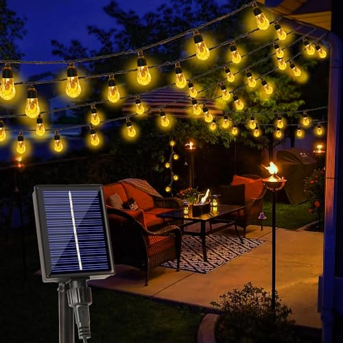 Flacchi Halloween Solar String Lights Outdoor Waterproof - 49.5 Feet Crystal Globe Patio Lights with 8 Lighting Modes for Halloween Garden Yard Porch Party Decor(Orange & Purple)