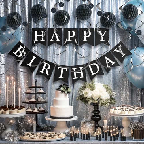 LITAUS, Birthday Decorations, NO DIY - Pack of 16 | Red Happy Birthday Banner, Honeycomb Balls, Swirls, Garland | Happy Birthday Decorations | Red Birthday Party Decorations